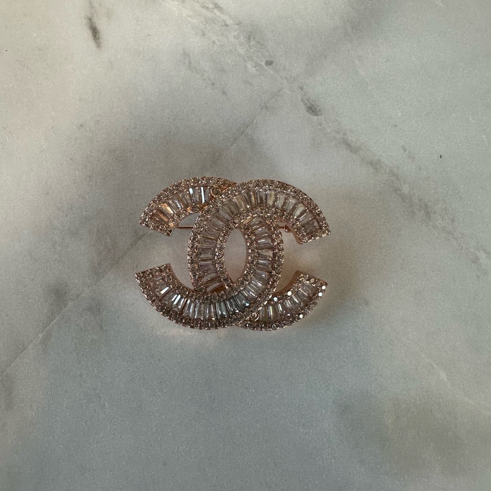 CHANEL Gold and Silver Crystal Brooch